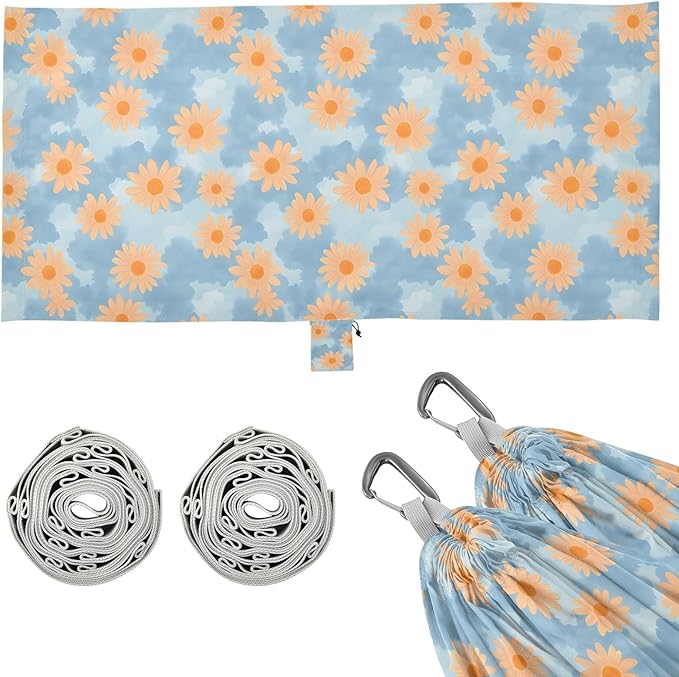 Camping Hammock Outdoor Hammocks for Outside Orange Daisy Beach Trees Portable Lightweight with Pockets Tree Straps Indoor