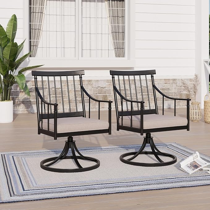 Sophia & William Swivel Rocker Chairs, Set of 2, 360° Swivel, Wrought Iron | Steel, Padded Cushions, E-Coated, All-Weather