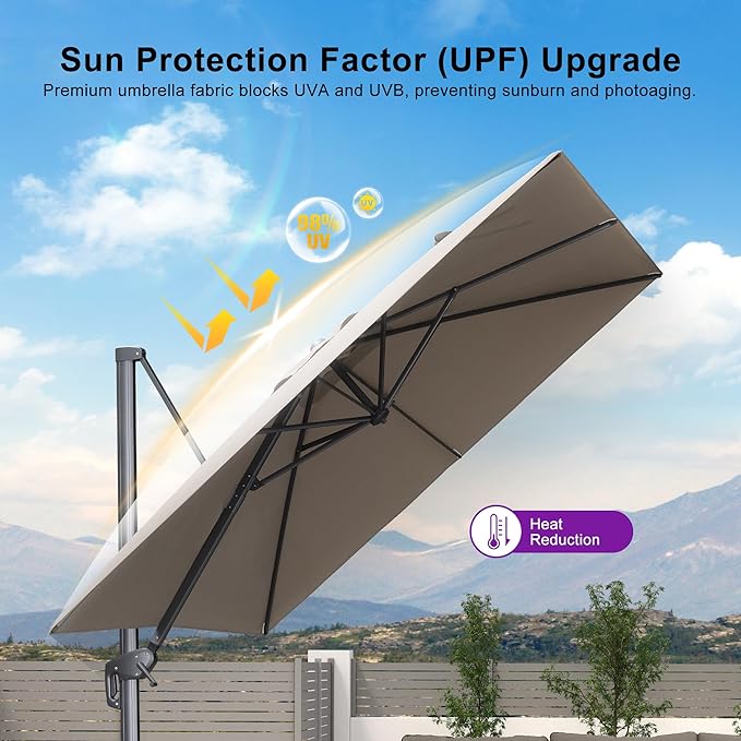 PURPLE LEAF Patio Umbrella 9' X 11.5' Rectangle Cantilever Umbrella Large Aluminum Outdoor Umbrellas with 360-degree Rotation & UPF40+ Premium Fabric for Deck Pool Garden Yard, Ash Mocha
