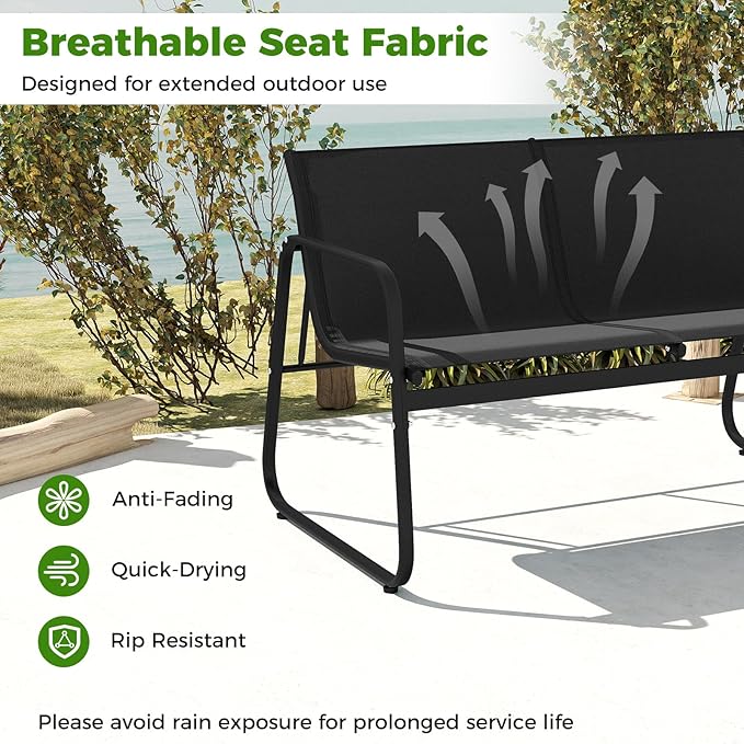 Tangkula 8 Piece Patio Furniture Set, Outdoor Metal Conversation Chair & Coffee Table Set with Mesh Seat Fabric & Tempered Glass Tabletop, Outside Bistro Set for Backyard, Porch, Poolside (Black)