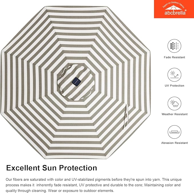 ABCCANOPY OLEFIN® 5-Year No Fading Patio Umbrella with Solar Lights (Gray Stripe)