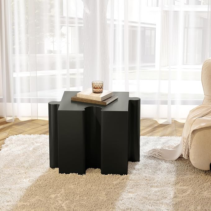 Christopher Knight Home Daton 3 Piece Interlocking Outdoor Side Table Set, Modular Lightweight Concrete Coffee Table, Convertible MGO End Table for Indoor&Outdoor, Creative Set Up, White+Black