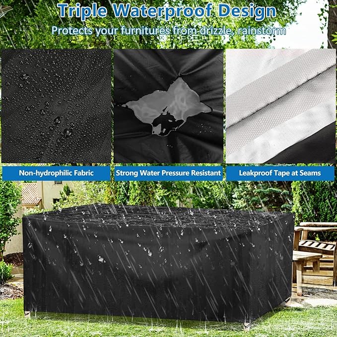 Wanocean Patio Furniture Covers Waterproof, Outdoor Furniture Cover with Storage Bag, Outdoor Table and Chair Cover for Rain, UV, Snow and Dust（78" L x 78" W x 33" H）