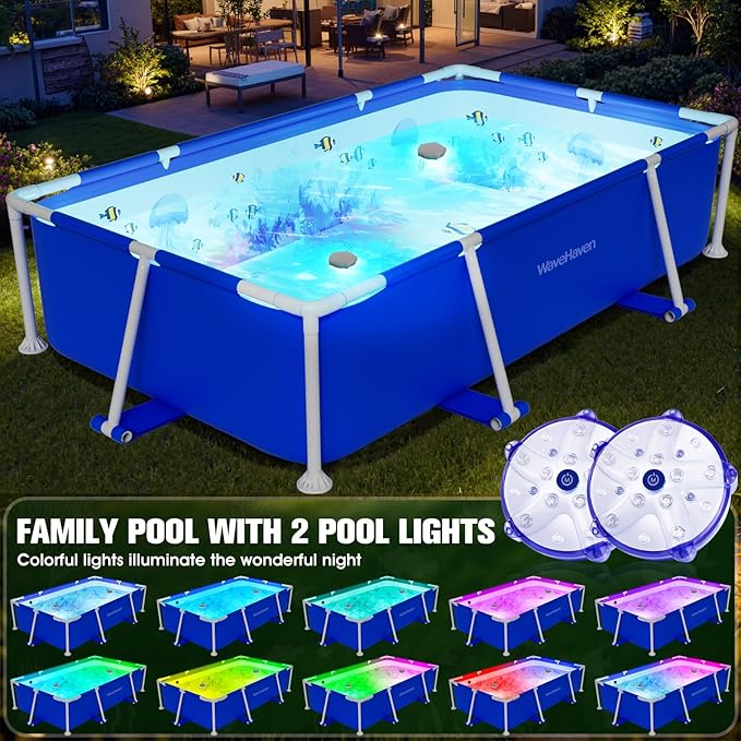 Above Ground Pool,2026 Frame Deep Swimming Pool with Pool Lights,Rectangle Family Pool,Above Ground Pool Easy Set,7ftx48inx24in Outdoor Pool,Backyard Pool for Kids,Adults,Pump Not Included
