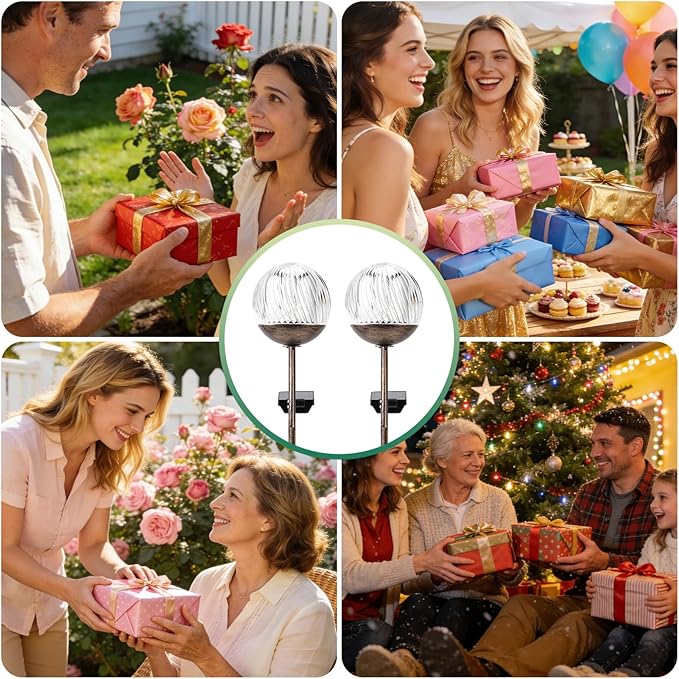 Solar Globe Stake Lights - Twinkle Effect Outdoor Acrylic Ball Garden Lights with 20 LED, IP44 Waterproof,Metal H-Shaped Ground Spike for Yard, Pathway, Patio Decor (Bronze Stake, 2 Pack)