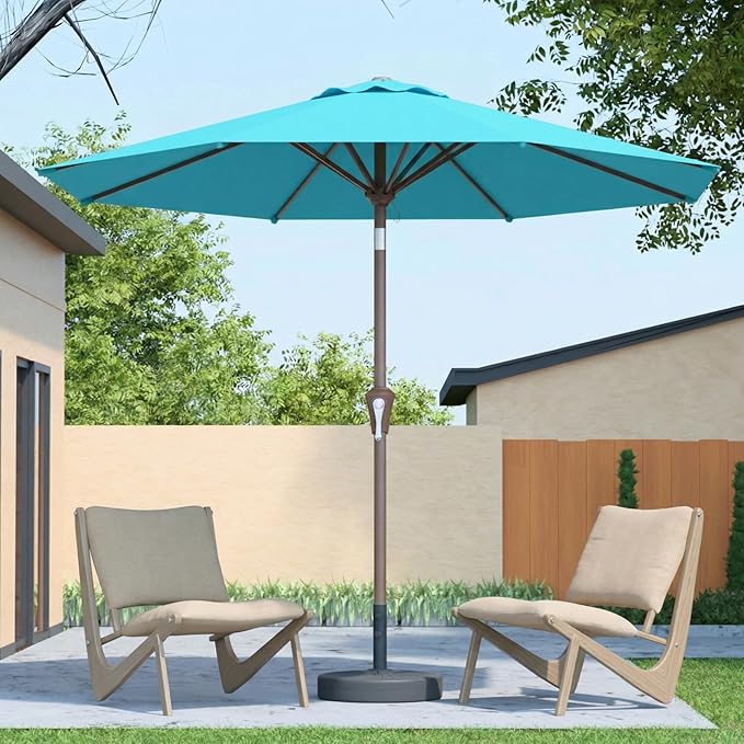 10FT Patio Umbrella Outdoor Market Umbrella with Crank and Tilt, 8 Flexible Fiberglass Ribs, UV-Resistant Waterproof Canopy for Patio, Deck, Garden, Backyard, Sky Blue