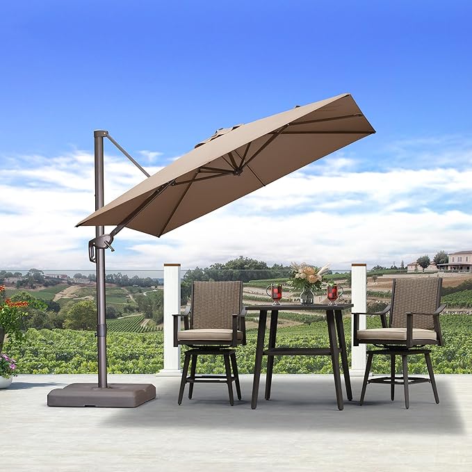 PURPLE LEAF 8' X 8' Cantilever Patio Umbrella Antique Bronze Square Umbrella with 360° Rotation and Aluminum Offset Hanging Outdoor Umbrella for Pool Garden Backyard Deck, Taupe