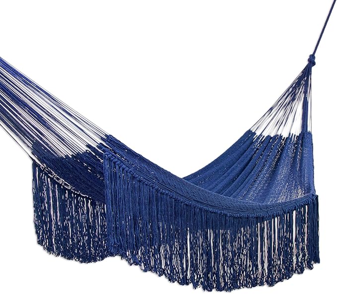 Novica Handmade Navy Blue Cascade Cotton Rope Hammock (Triple)