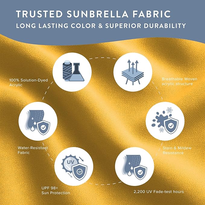 California Umbrella 12-Year Protection 9-Ft Outdoor Patio Umbrella, Sunbrella Fade-Resistant Fabric, Auto-Tilt, Heavy Duty Aluminum Frame, 8 Reinforced Ribs for Pool or Deck, Bronze Pole, Sunflower Yellow