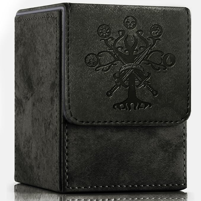PROMAXIBINDER MTG Card Deck Box, Commander Deck Box Fits 100+ Single Sleeved Cards, Storage for TCG/MTG Crads, PU Leather Strong Magenet (Black, Tree)