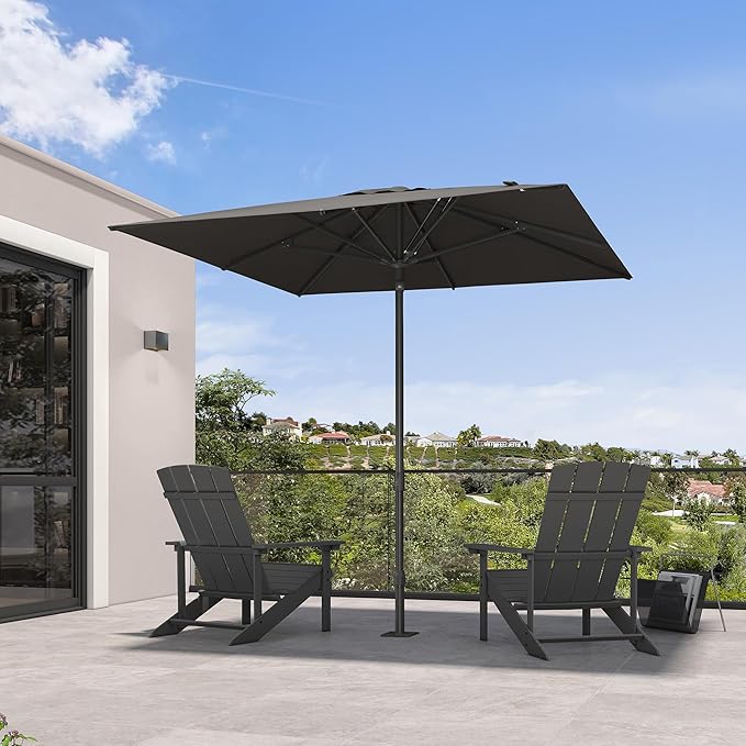 PURPLE LEAF 8' x 8' Square Semi-Auto Outdoor Patio Umbrella Aluminium Market Umbrella Table Sun Umbrella with 1.89" Rod and 8 Sturdy Ribs for Deck Lawn Pool Garden, Gray