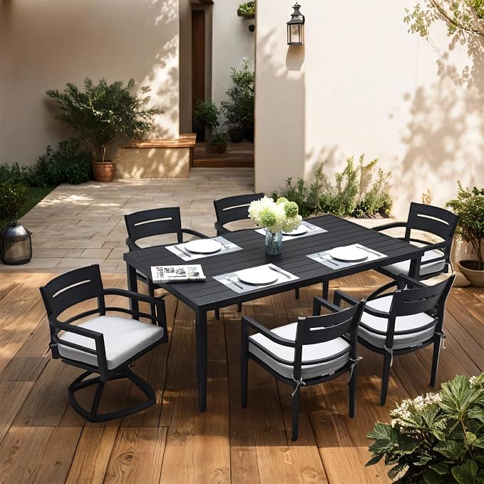 Outdoor Patio Aluminum 40"x70" Rectangle Dining Table with Tapered Feet & Umbrella Hole, Ember Black (1PCS 70“x40 Table)