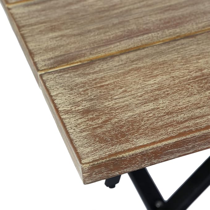 Armen Living Koala Outdoor Patio Light Eucalyptus Wood and Metal Rectangle Dining Table