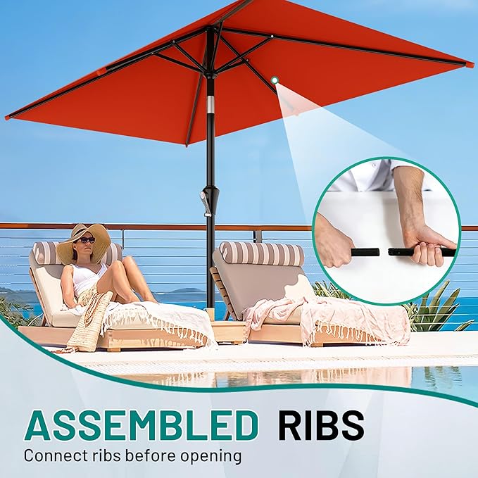 AreShark 6.5' x 10' Rectangular Patio Umbrellas for Outdoor, Outdoor Table Umbrella, Large Outdoor Patio Umbrellas with 6 Sturdy Ribs for Pool, Garden, Deck & Market (Orange)