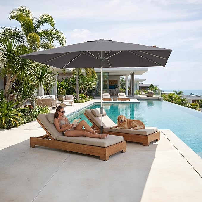 PURPLE LEAF Commercial Grade 10 x 13 FT Heavy Duty Rectangle Market Umbrella Semi Auto Open All Weather Wind Resistant Reinforced Aluminum Frame Outdoor Patio Umbrella for Restaurant Hotel Resort Cafe Poolside Business Use Grey