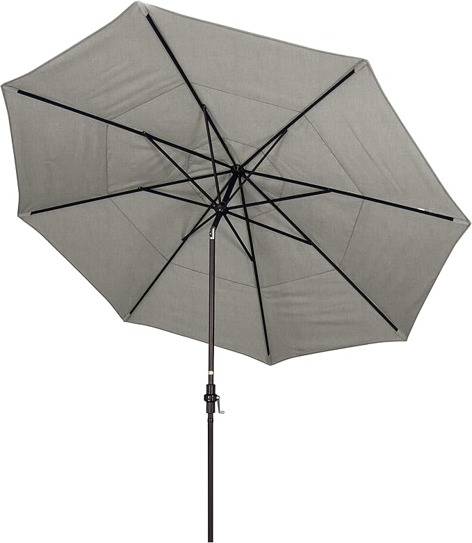 California Umbrella 11' Round Crank Lift, Collar Tilt, Aluminum Pole, Fiberglass Rib Patio Umbrella, Bronze Finish, Sunbrella Cilantro