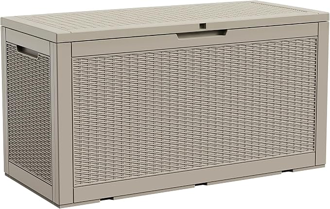 Waterproof Outdoor Storage Box, 125 Gallon Lockable Deck Box, UV-Resistant Outside Storage Bin With Hydraulic Lid For Patio Furniture, Cushion Organizer, Garden Tools, Pool Accessories,Grey