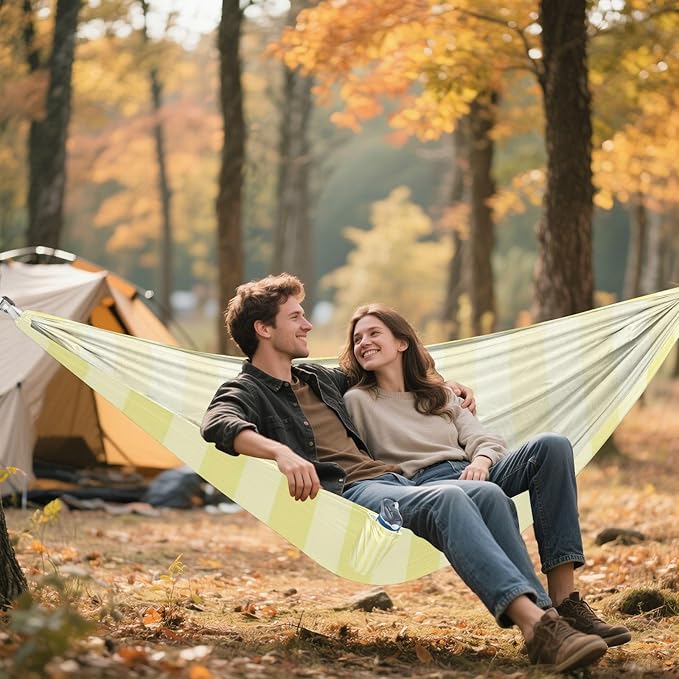 Yellow Vertical Stripe 330lb Capacity Outdoor Hammock with Tree Straps Portable Hammock for Camping & Hiking Essential accesorios para campamento
