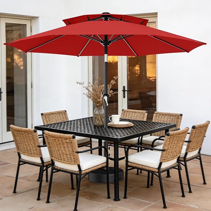 AreShark 10ft 2 Tiers Patio Umbrella - Outdoor Umbrella Waterproof UV Protection, Market Table Umbrella w/Push Button Tilt&Crank for Pool, Porch, Garden(Red)