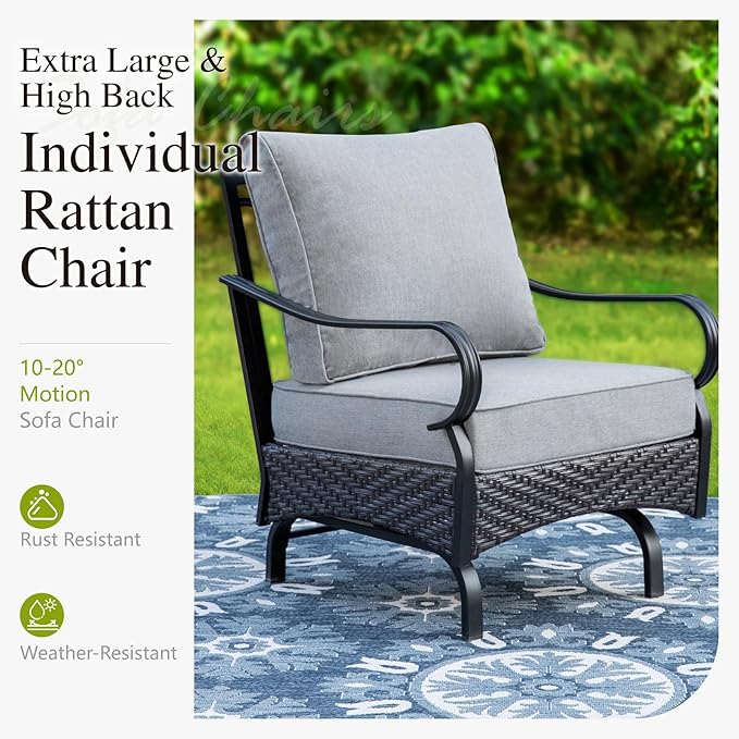 Sophia & William Patio Furniture Set, 4 Piece Metal Outdoor Conversation Set with 3-Seater Outdoor Couch, 2 Sofa Chairs, 1 Coffee Table for Outdoor Seating, Backyard, Porch(Grey)