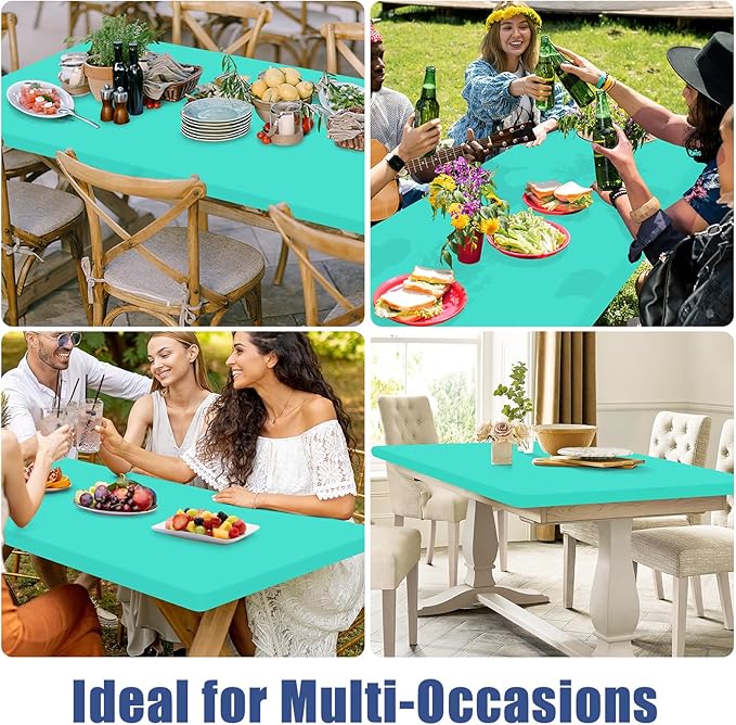 Moosfor Spandex 4 Foot Rectangle Table Cloth 2 Pack, Elastic Fitted Tablecloths for Picnic, Stretch Washable Patio Table Cover for Outdoor, Camping, Banquet and Parties (Aqua Blue, 24"x48")
