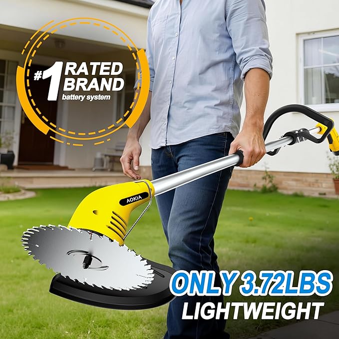 Aokia Electric Weed Wacker Cordless, 12V Battery Powered Weed Eater Cordless with Adjustable Pole (65inch), Lightweight Grass Trimmer Cutter/Edger/Mower with 2 Types Blade for Yard Lawn and Garden