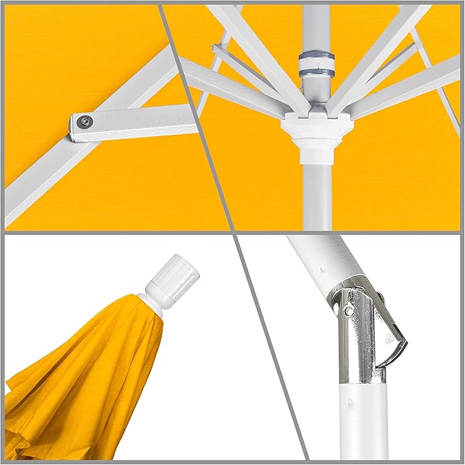 California Umbrella 9' Round Aluminum Market Umbrella, Crank Lift, Collar Tilt, White Pole, Pacifica Pacific Blue