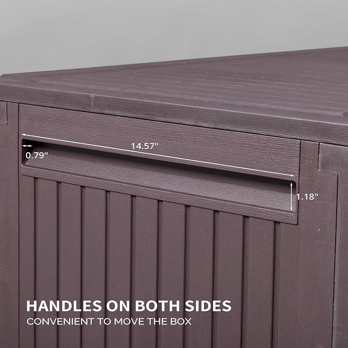 Outdoor Storage Box, 90 Gallon Deck Box, Waterproof Resin Storage Bin for Patio Cushions, Gardening Tools, Lockable, UV Resistant, Brown