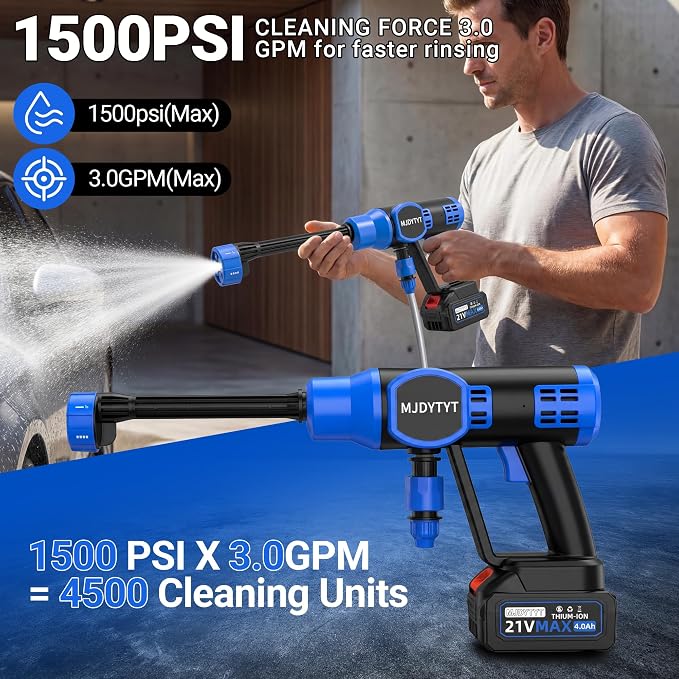 Cordless Pressure Washer with Brushless Motor, 6-in-1 Nozzle, Cordless Power Washer 16.4FT High-Elastic Hose, Portable Handheld Cleaner for Car, Home, Patio, Driveway