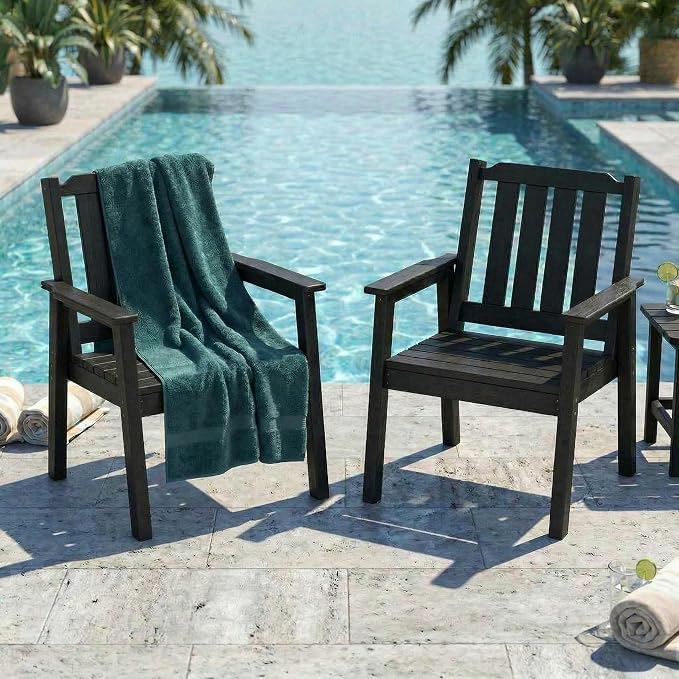 IDEALHOUSE Set of 4 Outdoor Dining Chairs, Durable HDPE Garden Patio Chairs with Sturdy Frame, All-Weather and Waterproof for Deck, Porch, Poolside and Backyard, Black