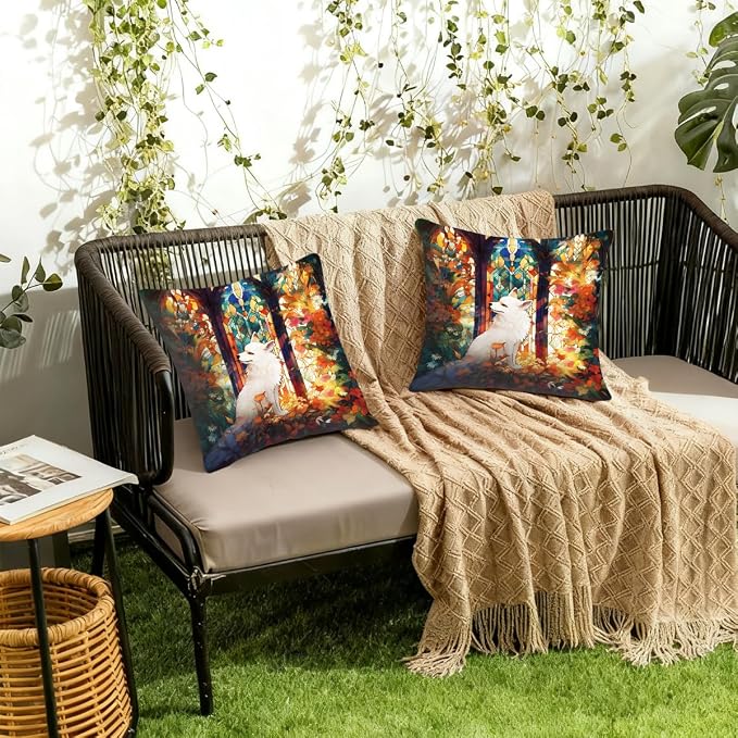 22x22 Inch Outdoor Pillow Covers Set of 2 Waterproof Throw Pillow Covers Decorative Couch Cushion Covers Art Fox Leaves Square Pillowcases Protectors for Patio Garden Sofa