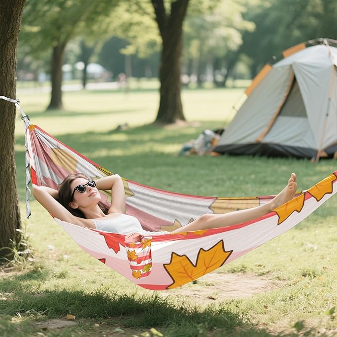 Red White Striped Maple Leaves 330lb Capacity Hammocks for Camping with Tree Straps Fabric Hammock for Outside Camping Essentials capas para la Lluvia