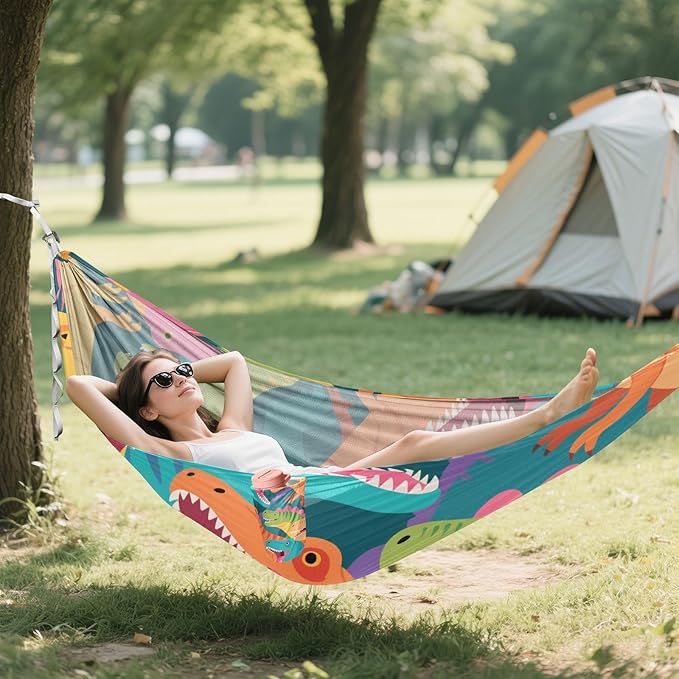 Colorful Cartoon Animal Dinosaur 330lb Capacity Camping Hammock with Tree Straps Indoor Hammock for Indoor Outdoor Patio sillas para acampar