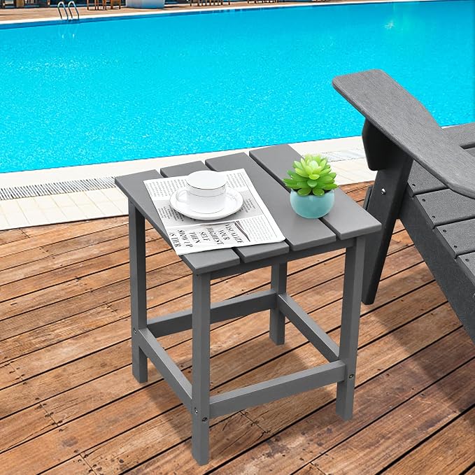 Tangkula Square Outdoor Side Table, Adirondack Table, Outdoor Indoor Chairside End Tables, Weather Resistant, Patio Side Table for Lawn Garden Balcony Backyard Living Room (2, Grey-Square)