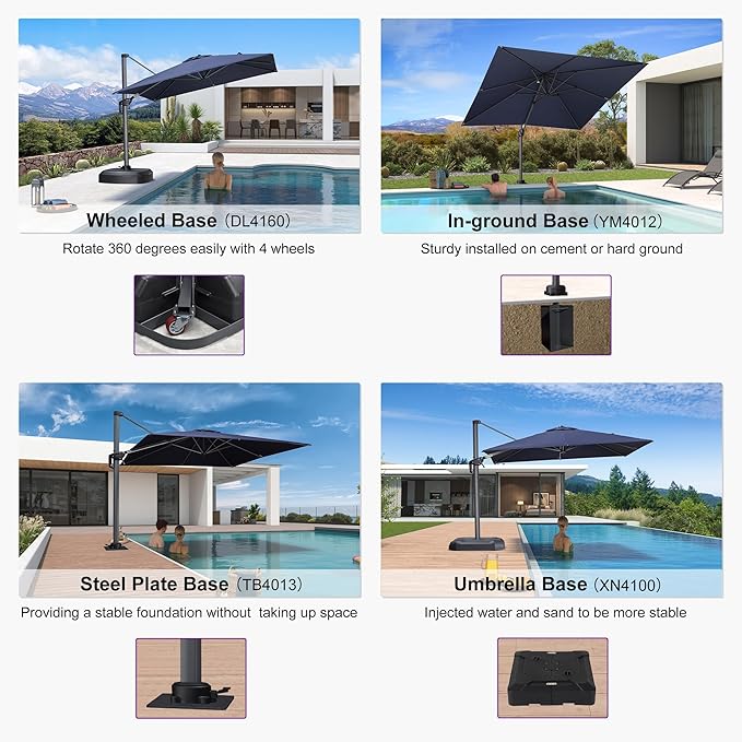 PURPLE LEAF 8' X 8' Patio Umbrella for Pool 7' High Offset Outdoor Cantilever Umbrella Swimming Pool Umbrella with 360°Rotation for Poolside Navy Blue