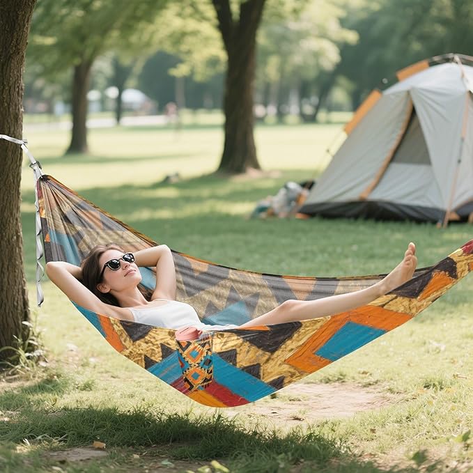 Bohemian Blue and Gold Patterns 330lb Capacity Camping Hammock Cloth Hammock for Outside Camping Essentials hamaca para Patio Exterior