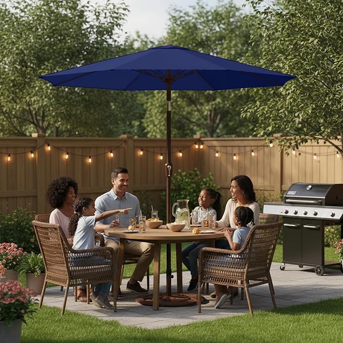 11FT Patio Umbrella, Outdoor Umbrella with with 8 Sturdy Fiberglass Ribs,Market Table Umbrella with Push Button Tilt and Crank,Suit for Backyard,Garden,Pool,Deck(Navy)