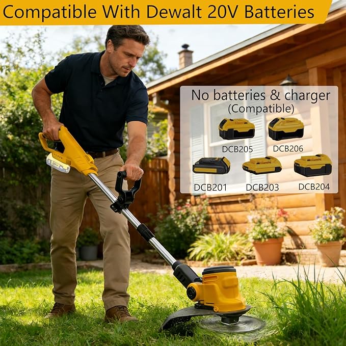 Cordless Weed Wacker for Dewalt 20V MAX Battery(No Batteries), 12 in Electric Weed Eater, 4 in 1 Cordless String Trimme/Edger/Brush Cutter, for Lawn & Garden & Brush Trimming(Tool only)