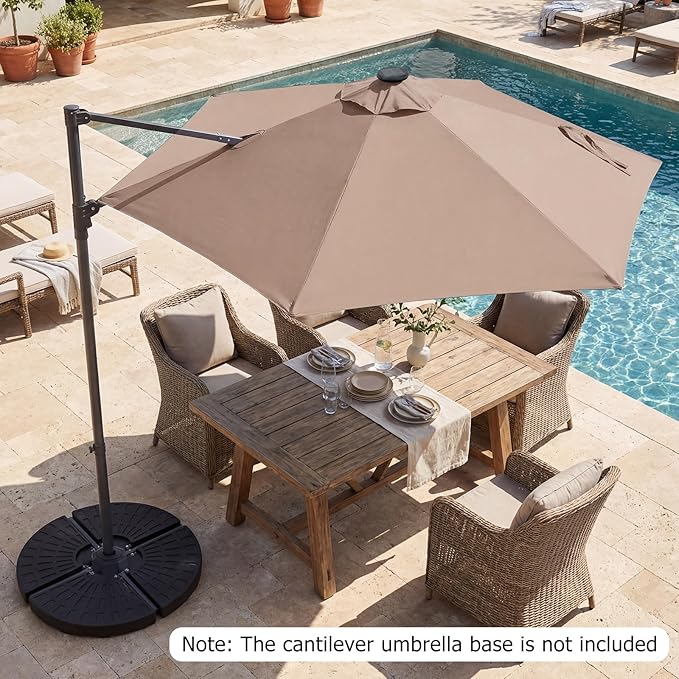 Tangkula 10ft Patio Umbrella with Solar Lights, Offset Cantilever Outdoor Umbrella with LED Lights, 360 Degree Rotation, Air Vent for Pool Deck Garden Backyard (Tan)