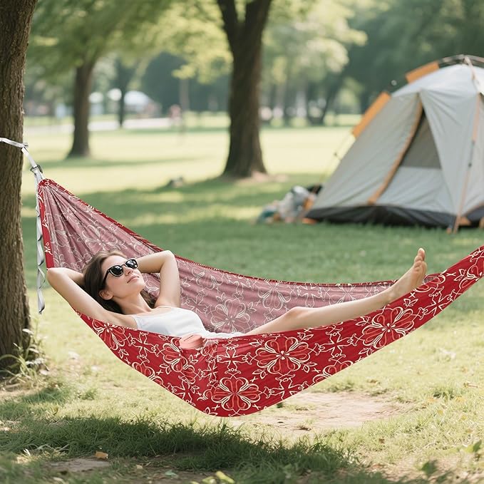 Camping Hammock Outdoor Hammocks for Outside Paisley Boho Red Beach Trees Portable Lightweight with Pockets Tree Straps Indoor