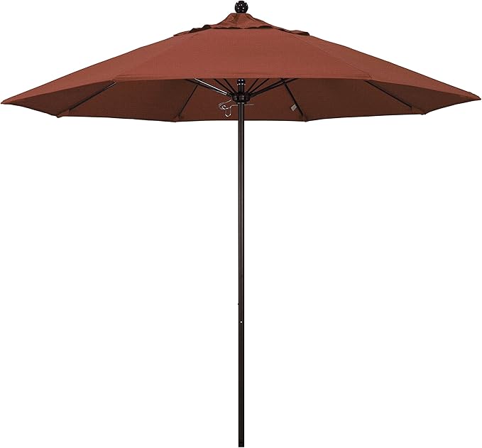 California Umbrella 9' Round Aluminum/Fiberglass Umbrella, Push Open, Bronze Pole, Olefin Terracotta Fabric