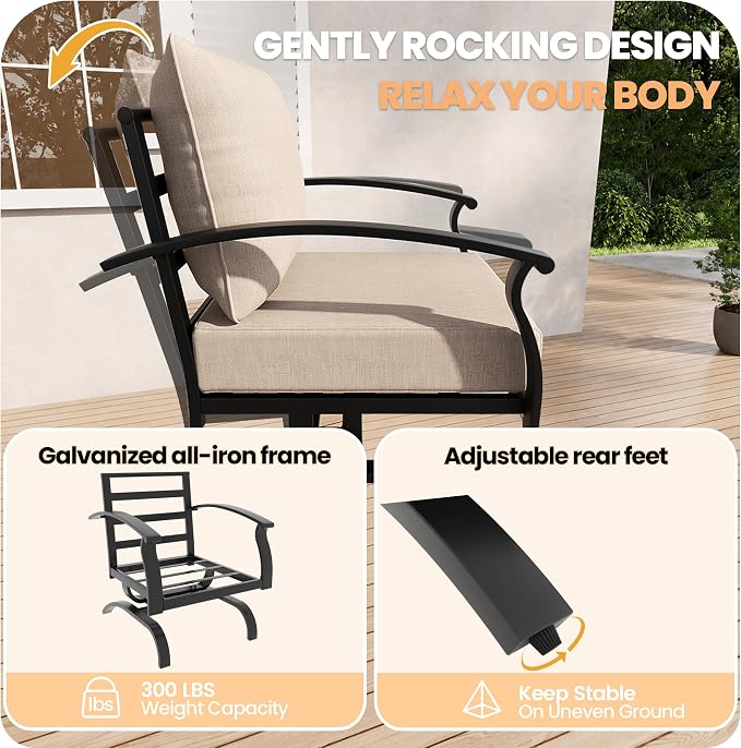 Gotland Metal Outdoor Patio Furniture Set with Coffee Table, 4 Piece Patio Conversation Set with Washable Cushion Covers, Metal Frame Sectional Sofa Furniture Set for Porch, Balcony, Deck, Yard