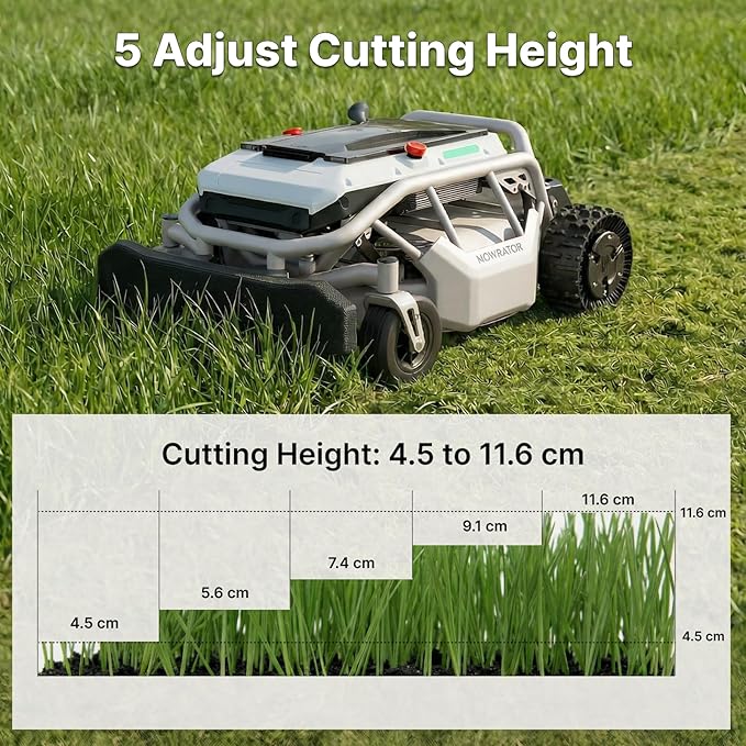 Mowrator S1 2WD 56V 12Ah Remote Control Lawn Mower, 45% (24°) Slope, Upgraded with Deformable Tires & Metal Hubcaps, 21" Steel Blade, 1.8–4.6" Height, Covers up to 0.75 Acre, Mulching Blade Included
