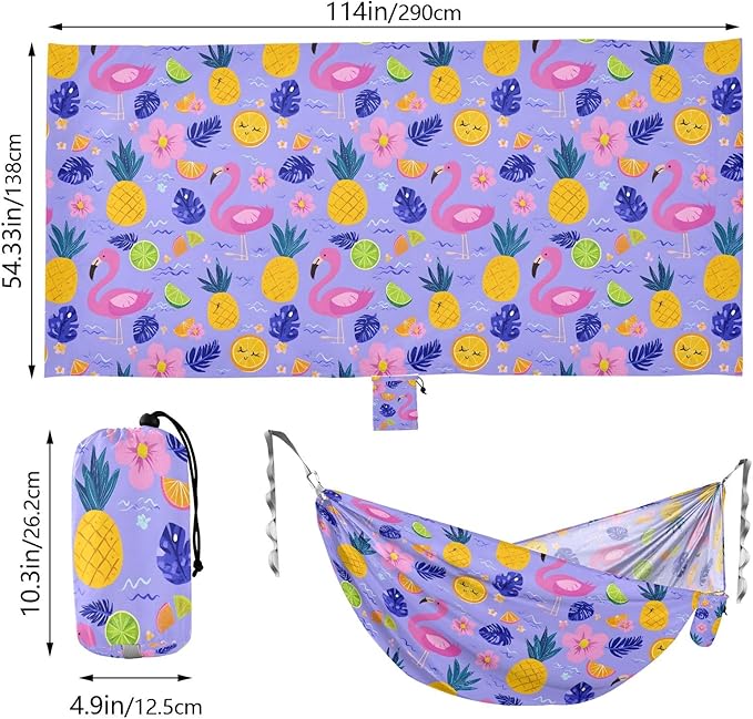 Camping Hammock Outdoor Hammocks for Outside Flamingo Pineapple Violet Beach Trees Portable Lightweight with Pockets Tree Straps Indoor