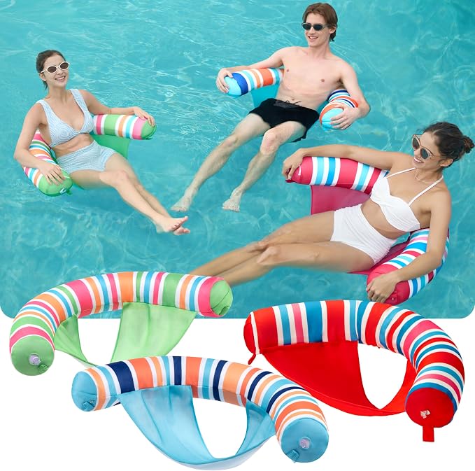 SLOOSH Inflatable Pool Noodle Chair, 3 Packs Pool Floats Noodle Sling Floatie, Swimming Party Floating Chair for Adult Party Summer Water Fun