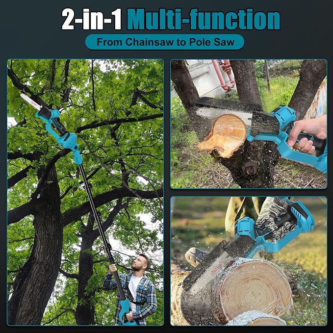 2-in-1 Cordless 6 Inch Pole Saw, Brushless Pole Chainsaws Compatible with Makita 18V Battery (No Battery), with 8.5 FT MAX Extension Pole for Tree Branches Pruning, Wood Cutting