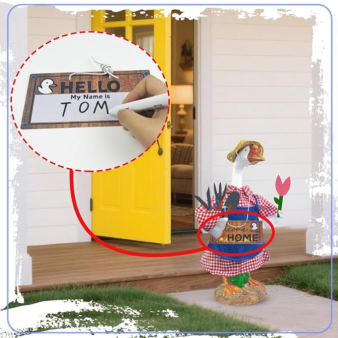 Gardener Porch Goose Summer Outfits Fits 23 inch, Spring Gardening Geese Statue Clothes Costume with Hat Shirt Apron Tools Flower, Garden Outdoor Yard Lawn Patio Decoration