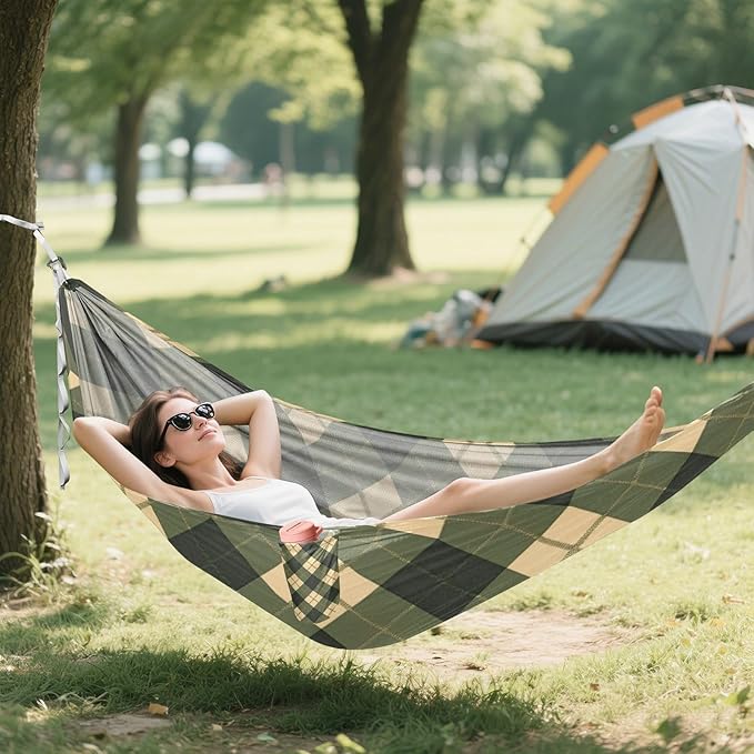 Gray-Green Checkerboard 330lb Capacity Hammocks with Portabl Carry Bag Fabric Hammock for Patio Backyard Lounge Base Bases para hamacas para adultos