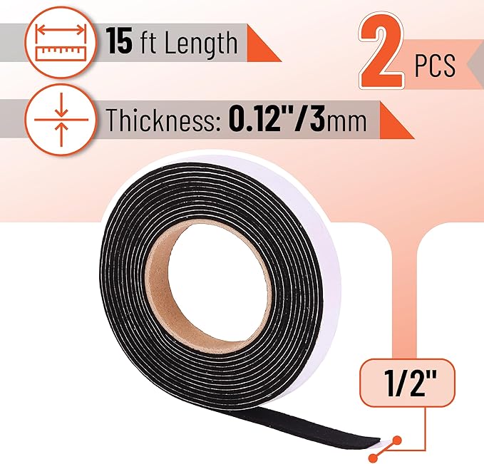 UNCO Smoker Gasket, 2 Pack, 15 ft, 1/2" x 1/8", High Temp, Black