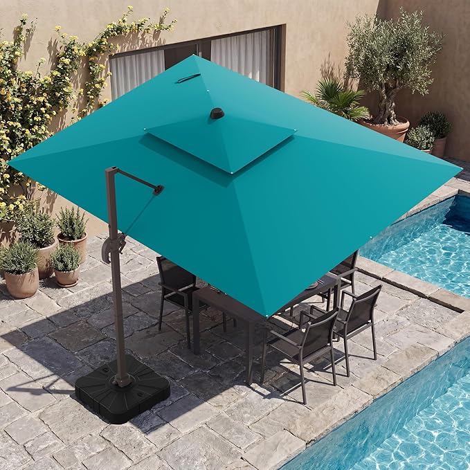 HASLE OUTFITTERS 9x12 FT Patio Cantilever Umbrella, Outdoor Offset Large Rectangular Heavy Duty Double Top Umbrellas with 360° Rotation for Pool Garden Deck，Turquoise